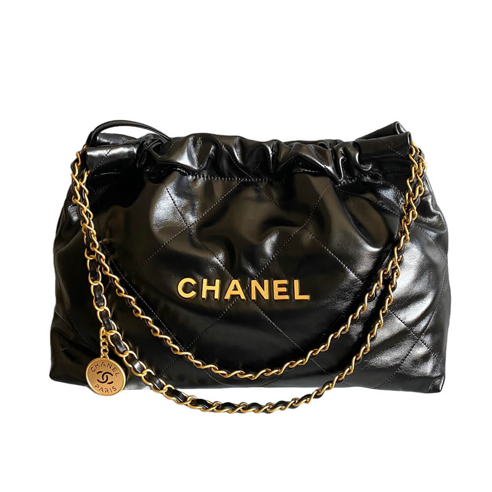 Chanel 22 Bag Handbag Black Shiny Calfskin AS4486