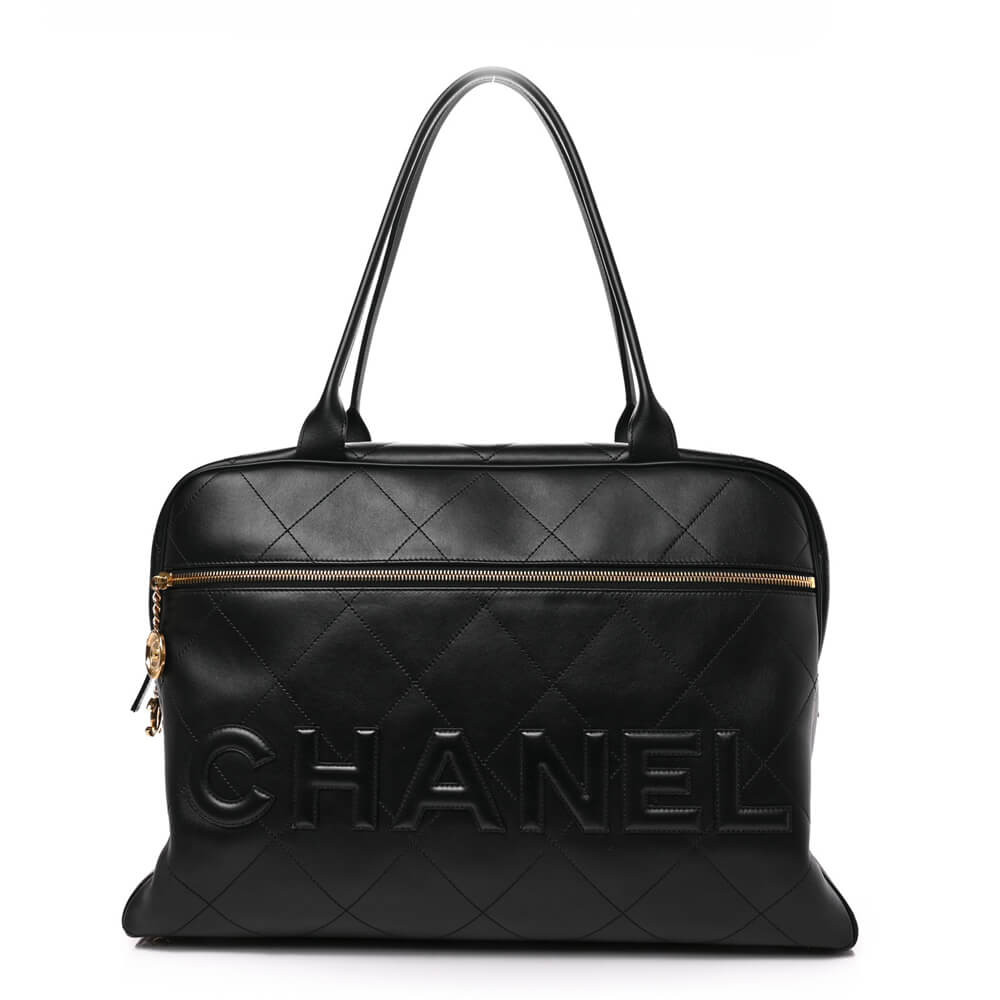 Chanel Calfskin Quilted Logo Maxi Bowling Bag AS3718