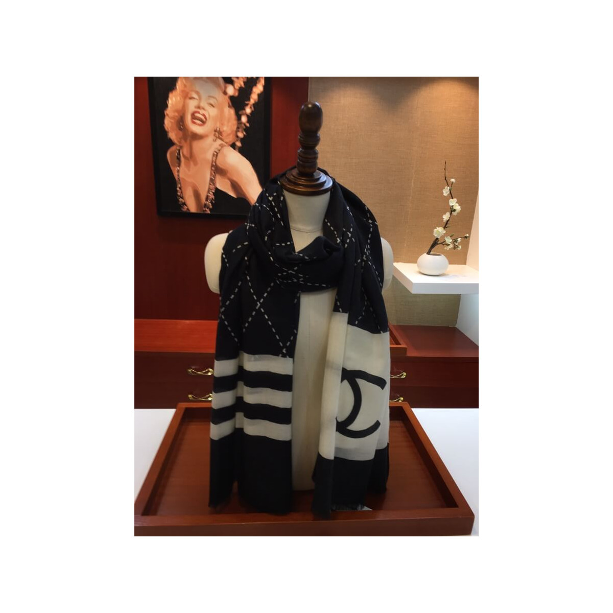 Chanel Cashmere Wool Sequins CC Stole C32040