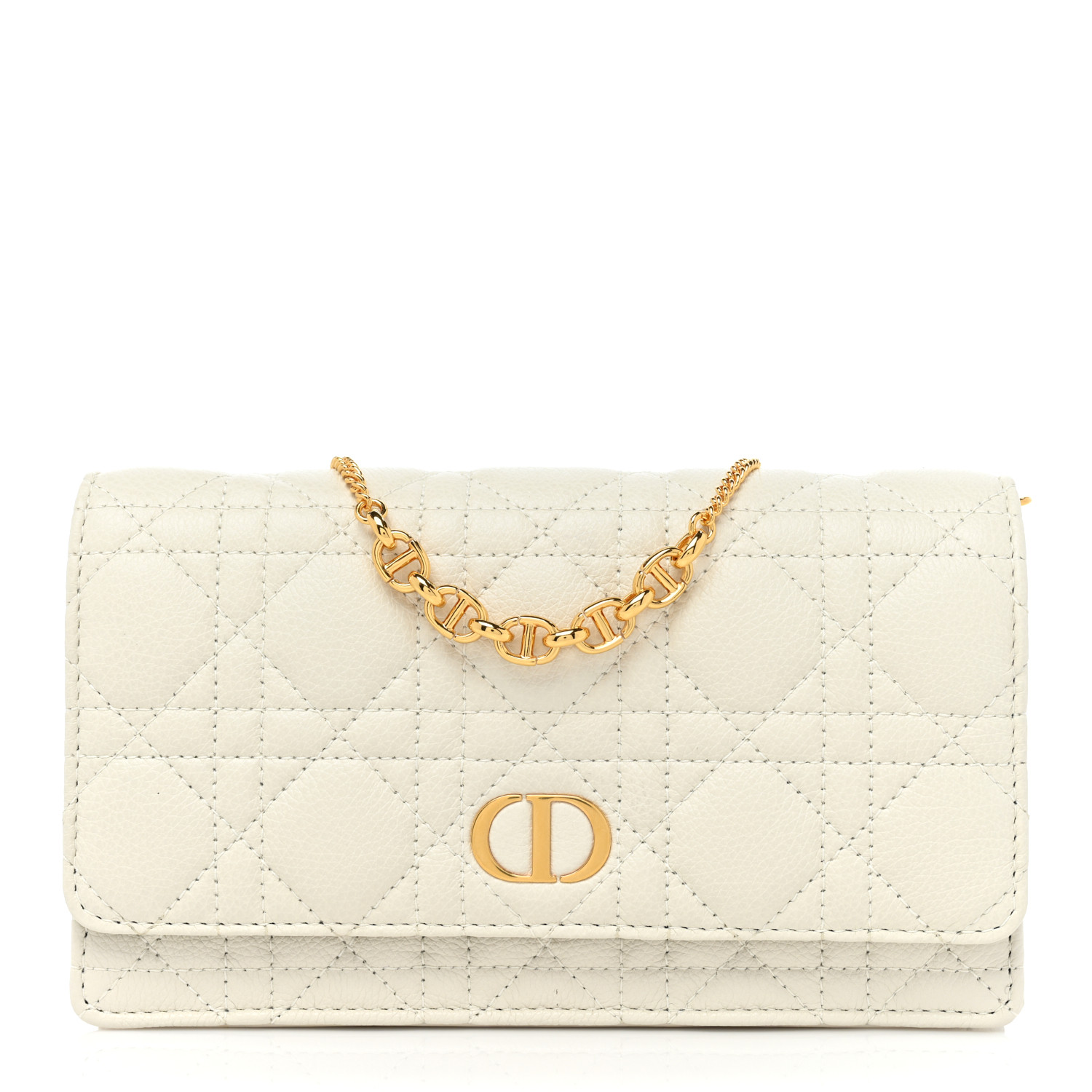 CHRISTIAN DIOR  Calfskin Caro Pouch with Chain Latte