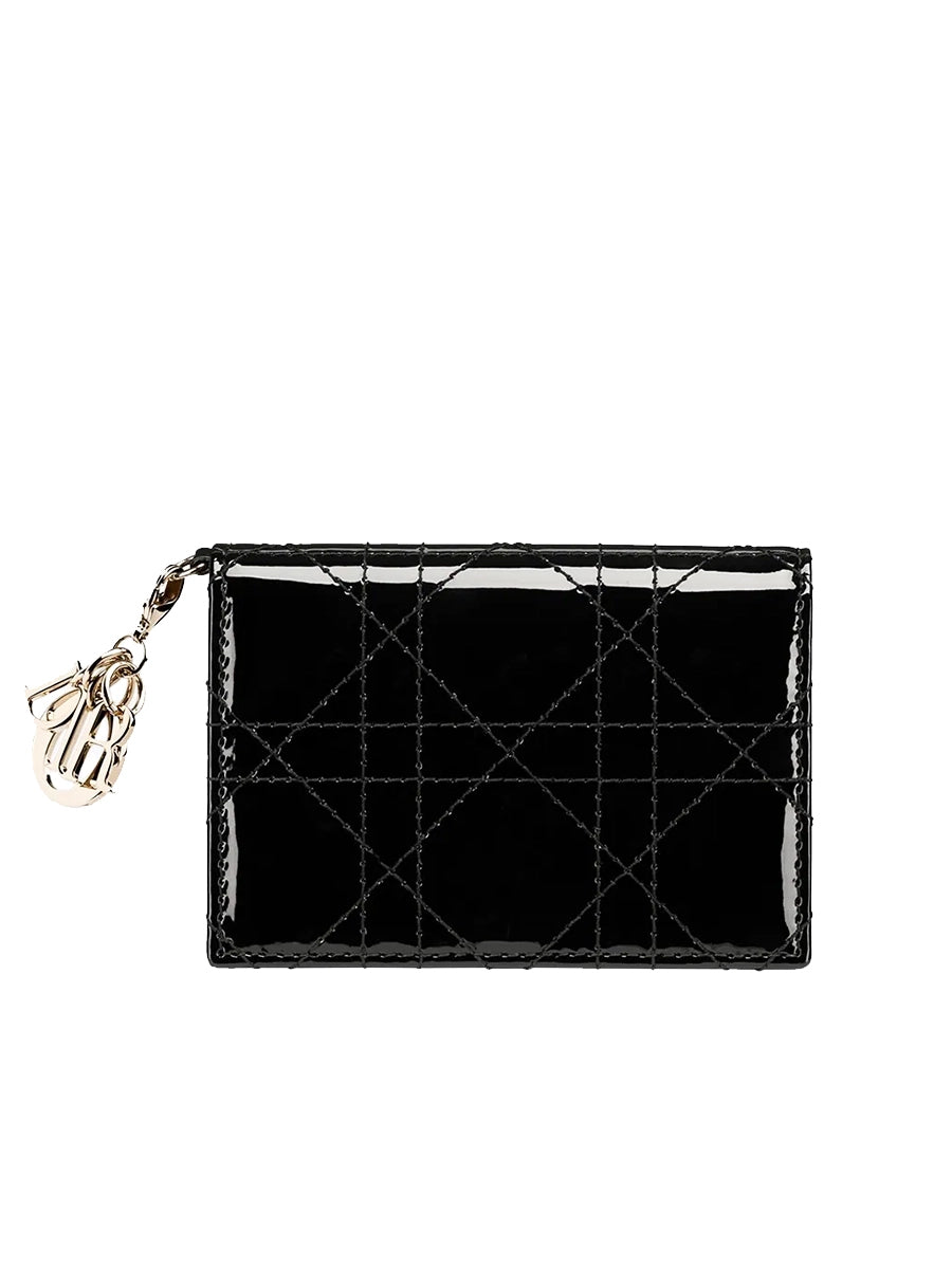 Dior Lady Dior Flap Card Holder in Black Patent