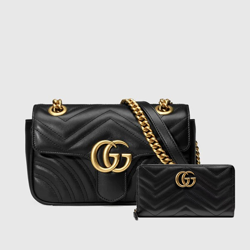 Gucci Marmont small shoulder bag+GG Marmont zip around wallet