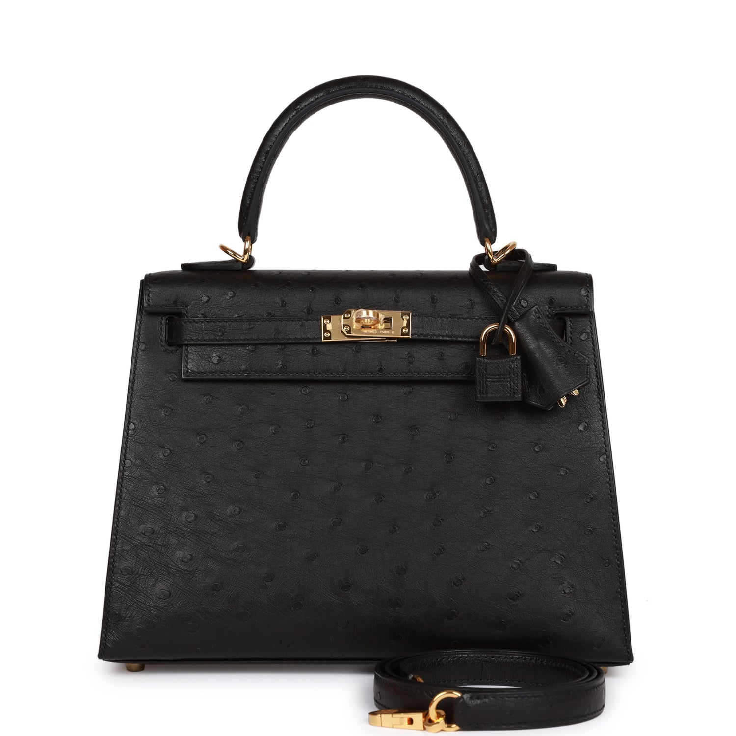 Hermès Kelly Sellier 25 Black Ostrich Gold Hardware