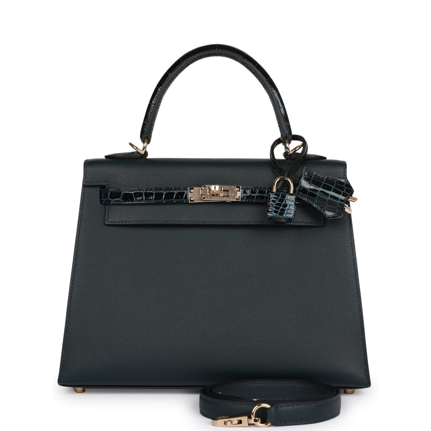 Hermès Kelly Sellier 25 Vert Rousseau Madame and Shiny Niloticus Crocodile Touch Gold Hardware