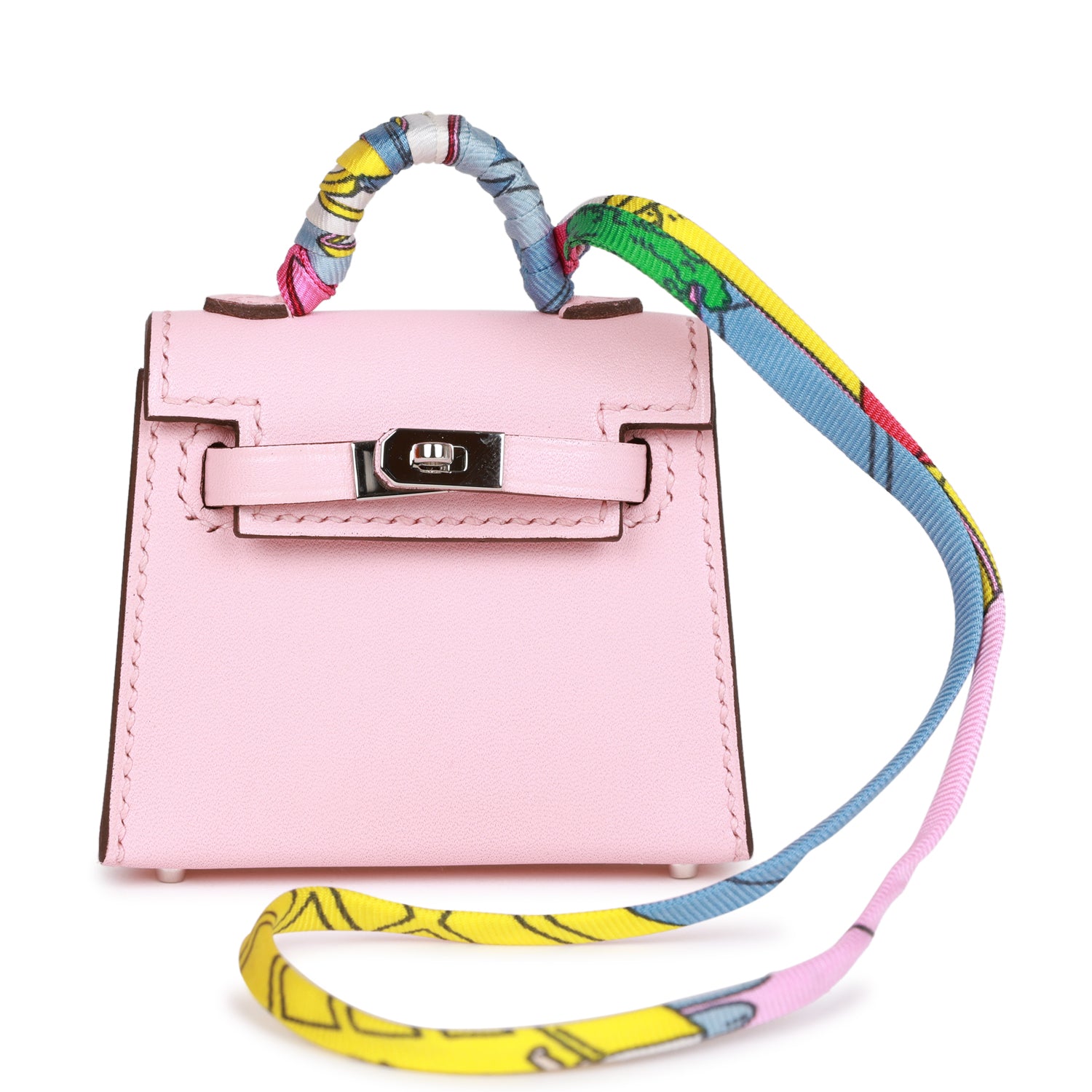 Hermès Rose Sakura Tadelakt Mini Kelly Twilly Bag Charm Palladium Hardware