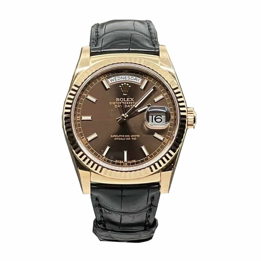 Rolex Day-Date Black Leather Replica