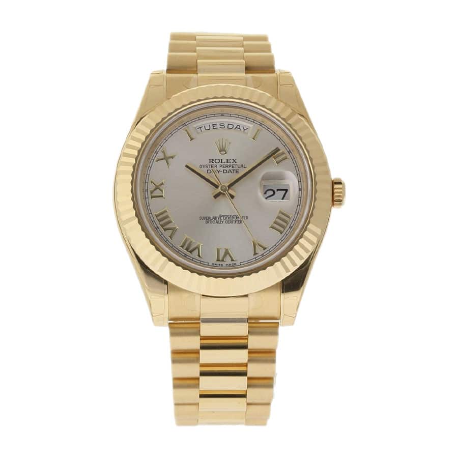 Rolex Day-Date II Collection Gold Silver White Dial 218238 Replica